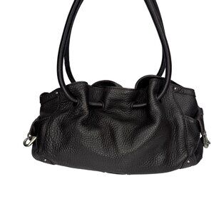 Slouchy Brown Leather Shoulder Handbag With Silver Hardware & Beige Lining